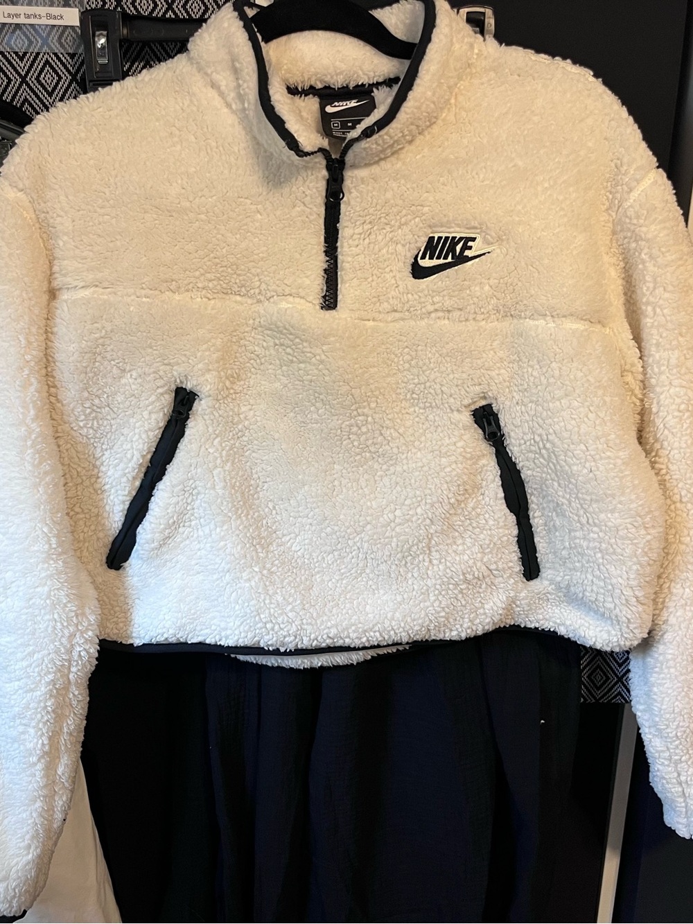 Nike Cream Sherpa Quarter-Zip Pullover with Black Accents